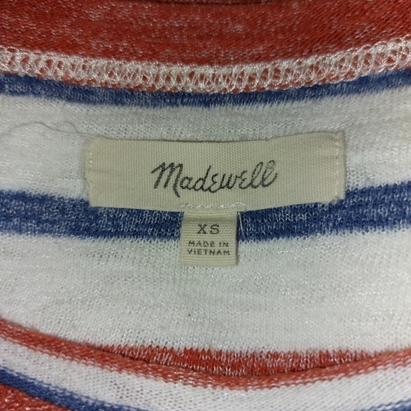 MADEWELL LADIES BLUE/ORANGE STRIPED SHORT SLEEVE TOP- XS - Picture 5 of 5